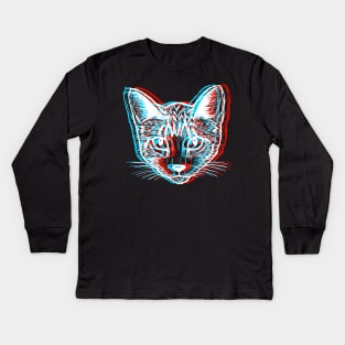 Psychedelic Trippy Rave Cat Abstract Vaporwave Gift Kids Long Sleeve T-Shirt